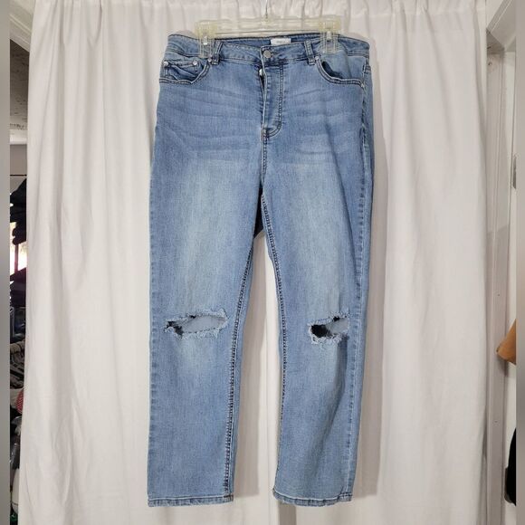 Forever 21 plus size button up cropped distressed jeans sz 1x - Picture 6 of 10